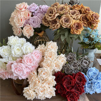 2 Bunches 9 Head Diamond Artificial Rose Flowers Silk Bunch